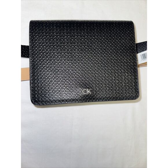 Calvin Klein Vegan Leather Micro CK LOGO‎ Black Fanny Pack Belt Bag Large - Picture 1 of 11